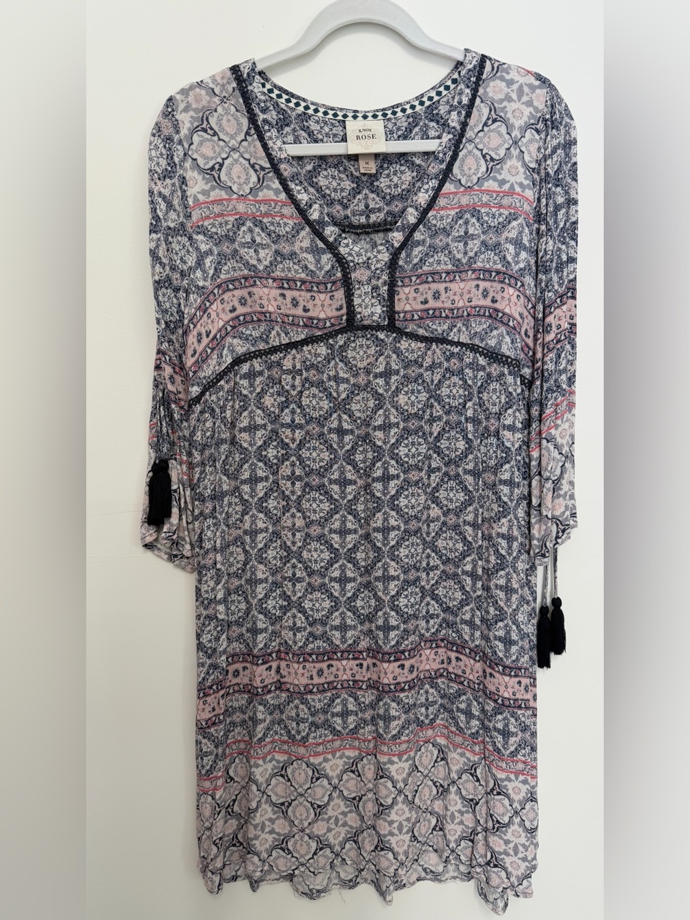 Knox Rose Navy and Pink Patterned Boho Dress